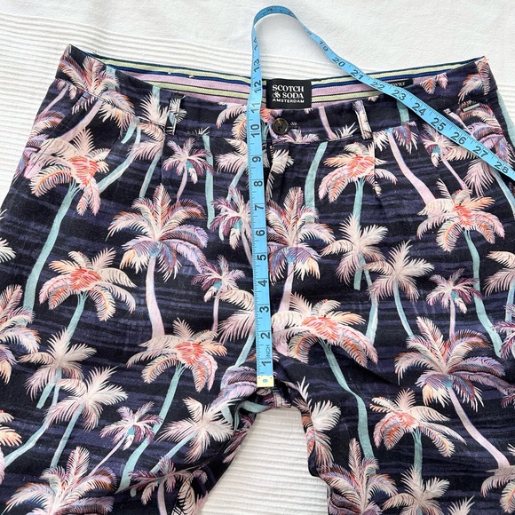 Scotch & Soda Twilt Palm Tree Printed Pleated Chino Linen Blend Pant - Picture 8 of 16